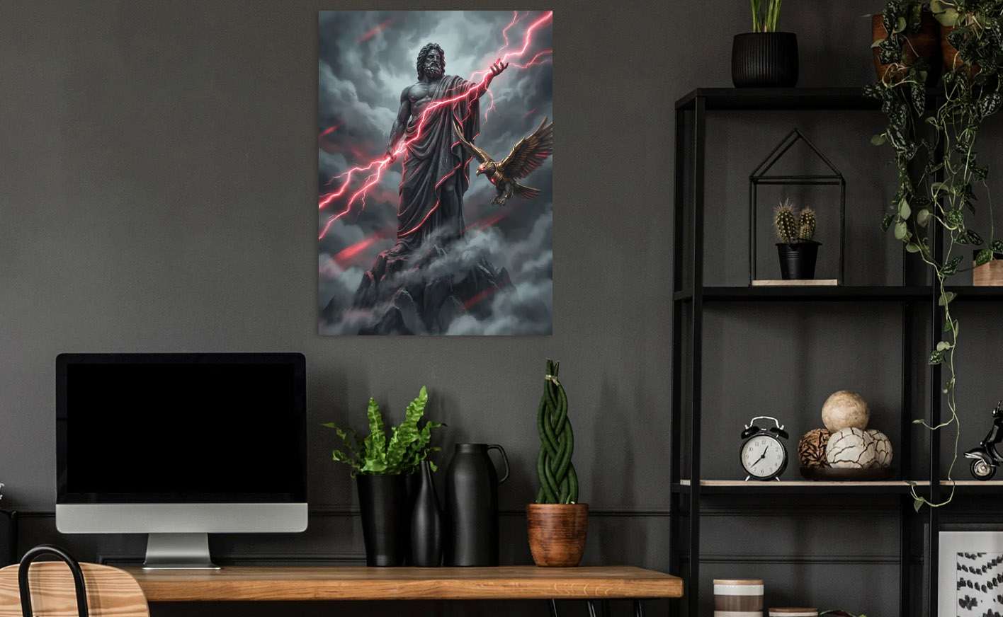 Zeus and Eagle with Lightning — metal poster wall art by Lineer